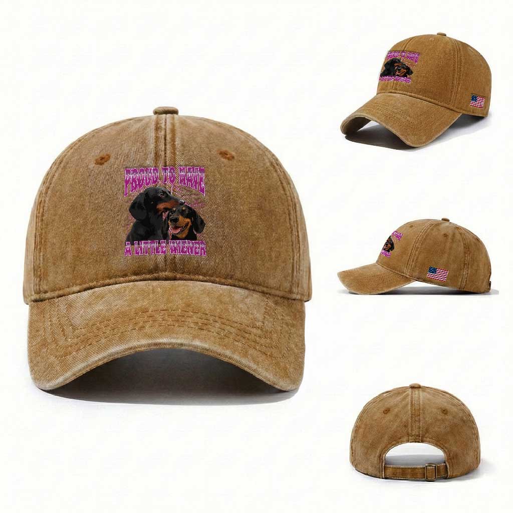 Funny Dachshund Dog Meme Washed Cotton Baseball Cap Proud To Have A Little Wiener TS12 Washed Cap Universal Fit Yellow Ochre Print Your Wear