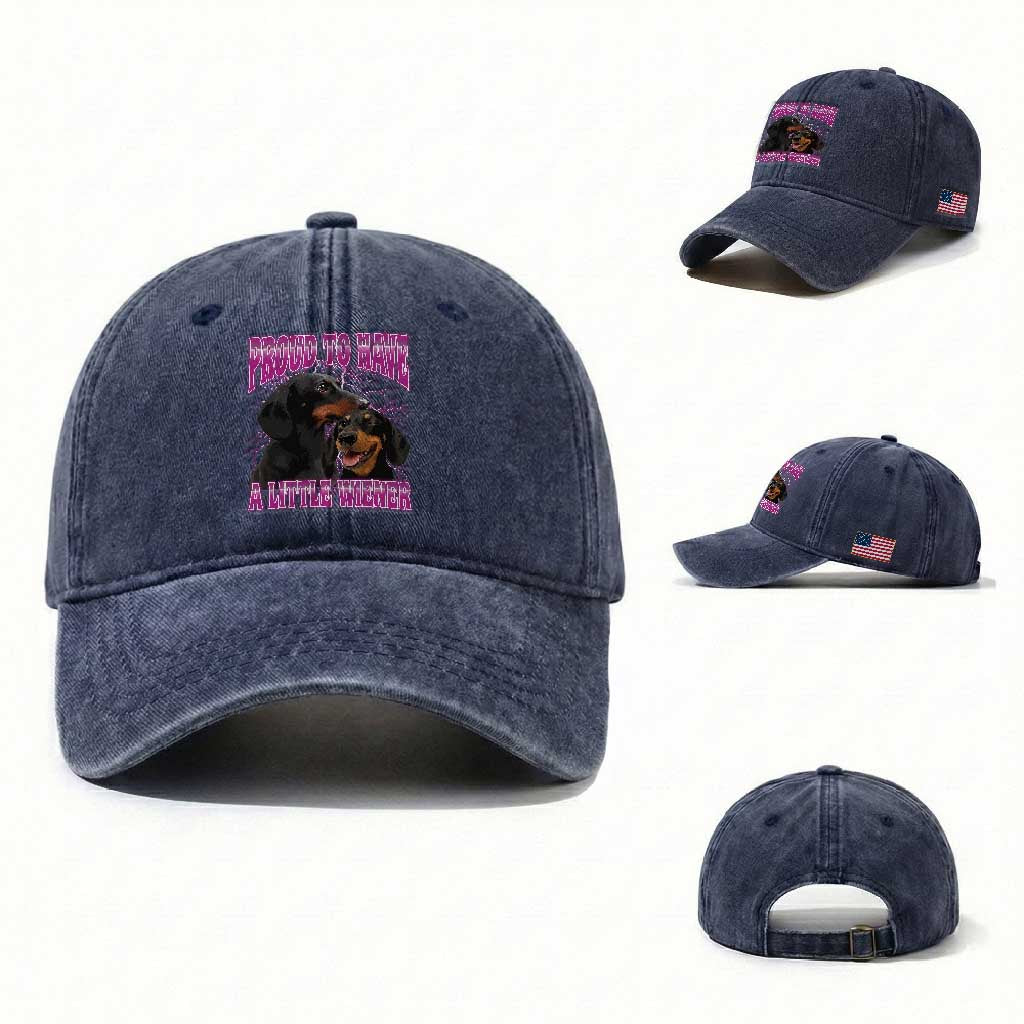 Funny Dachshund Dog Meme Washed Cotton Baseball Cap Proud To Have A Little Wiener TS12 Washed Cap Universal Fit Navy Print Your Wear