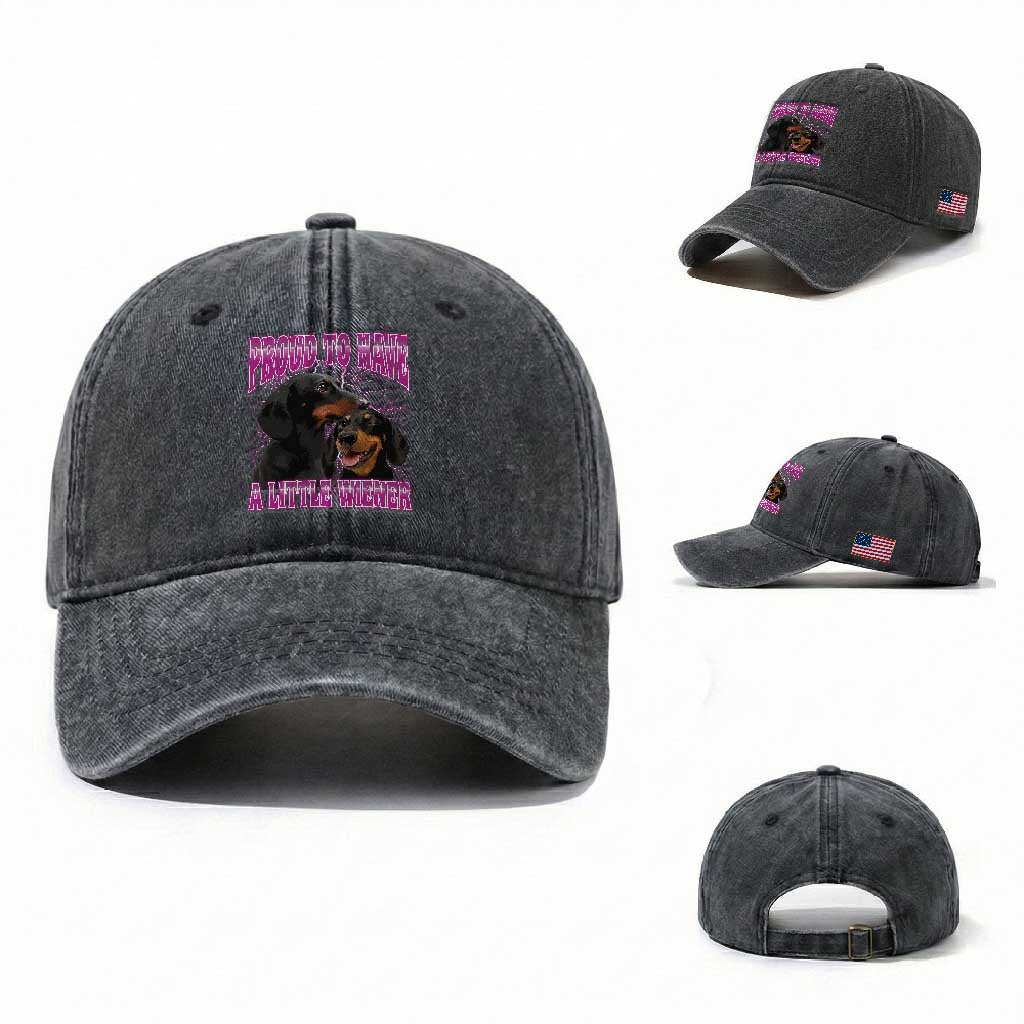 Funny Dachshund Dog Meme Washed Cotton Baseball Cap Proud To Have A Little Wiener TS12 Washed Cap Universal Fit Dark Gray Print Your Wear