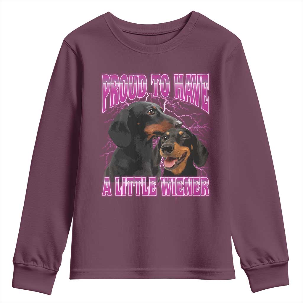 Funny Dachshund Dog Meme Youth Sweatshirt Proud To Have A Little Wiener TS12 Maroon Print Your Wear