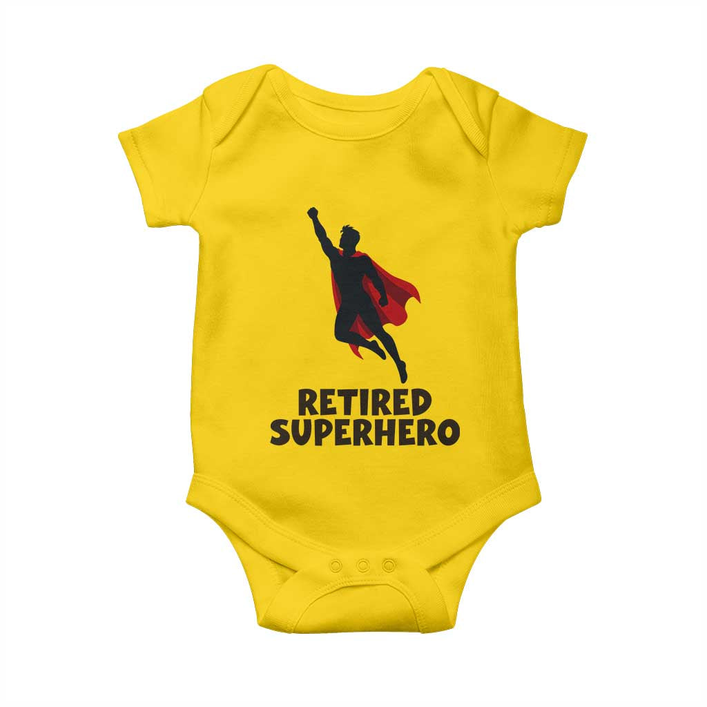 Retired Superhero Retirement Gift Baby Onesie Flying Red Cape Silhouette Graphic