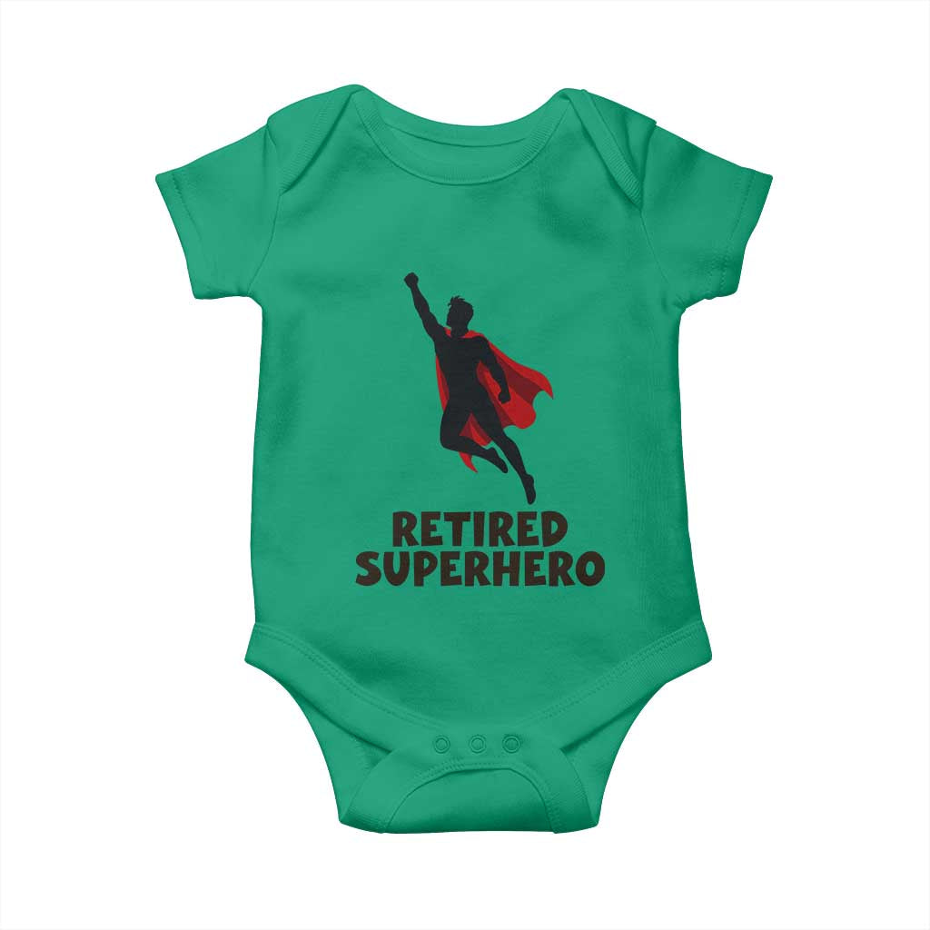 Retired Superhero Retirement Gift Baby Onesie Flying Red Cape Silhouette Graphic