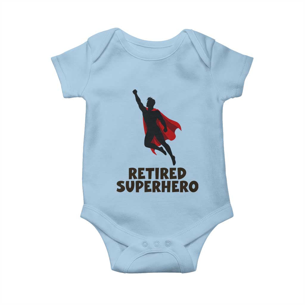 Retired Superhero Retirement Gift Baby Onesie Flying Red Cape Silhouette Graphic