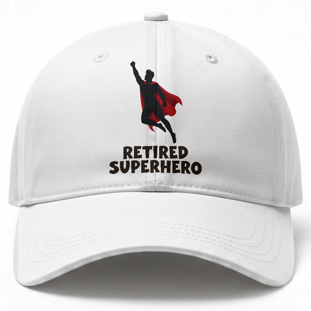 Retired Superhero Retirement Gift Baseball Cap Flying Red Cape Silhouette Graphic