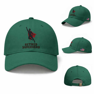 Retired Superhero Retirement Gift Baseball Cap Flying Red Cape Silhouette Graphic