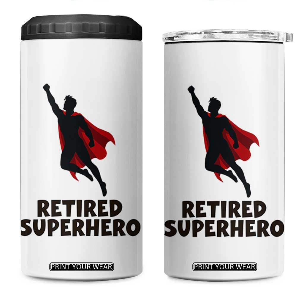 Retired Superhero Retirement Gift 4 in 1 Can Cooler Tumbler Flying Red Cape Silhouette Graphic TS12 One Size: 16 oz White Print Your Wear