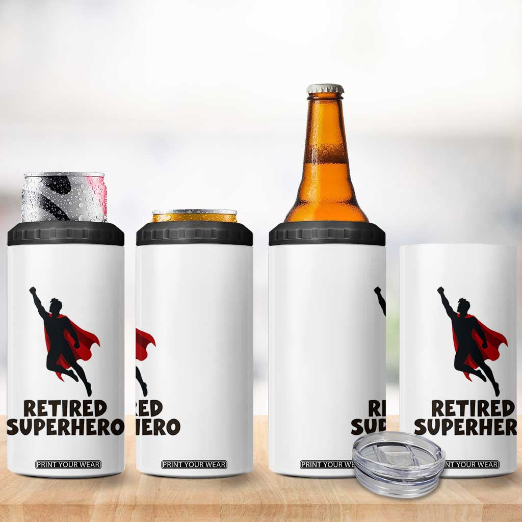 Retired Superhero Retirement Gift 4 in 1 Can Cooler Tumbler Flying Red Cape Silhouette Graphic TS12 Print Your Wear