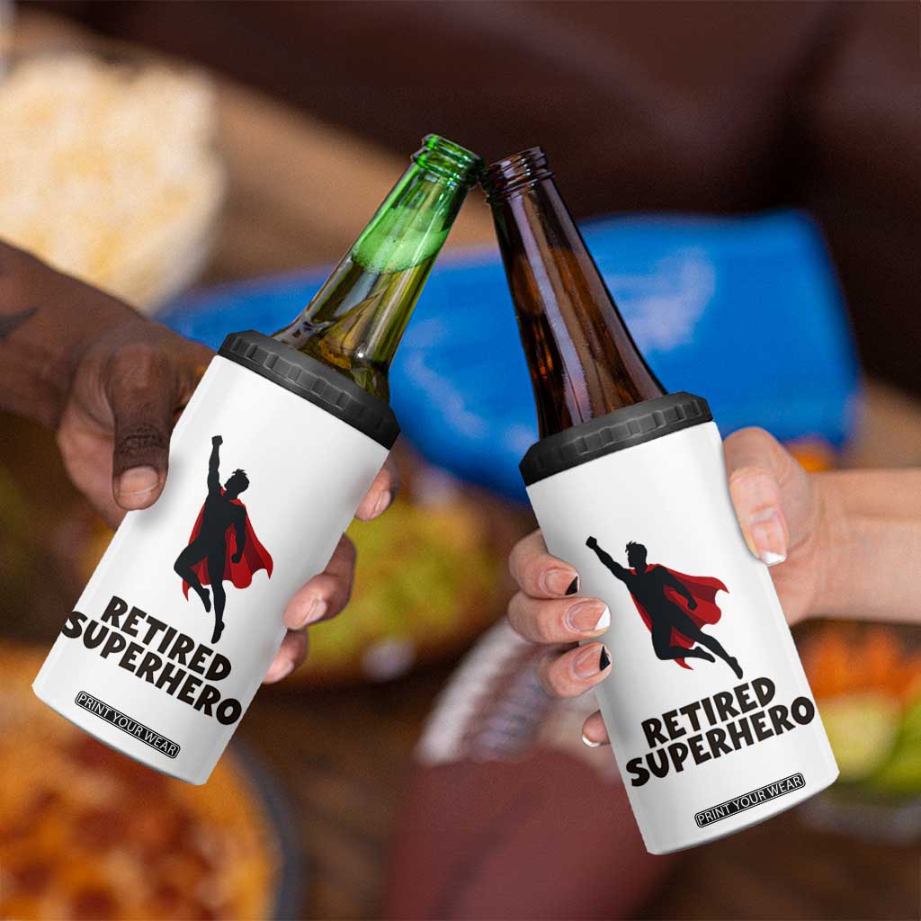 Retired Superhero Retirement Gift 4 in 1 Can Cooler Tumbler Flying Red Cape Silhouette Graphic TS12 Print Your Wear