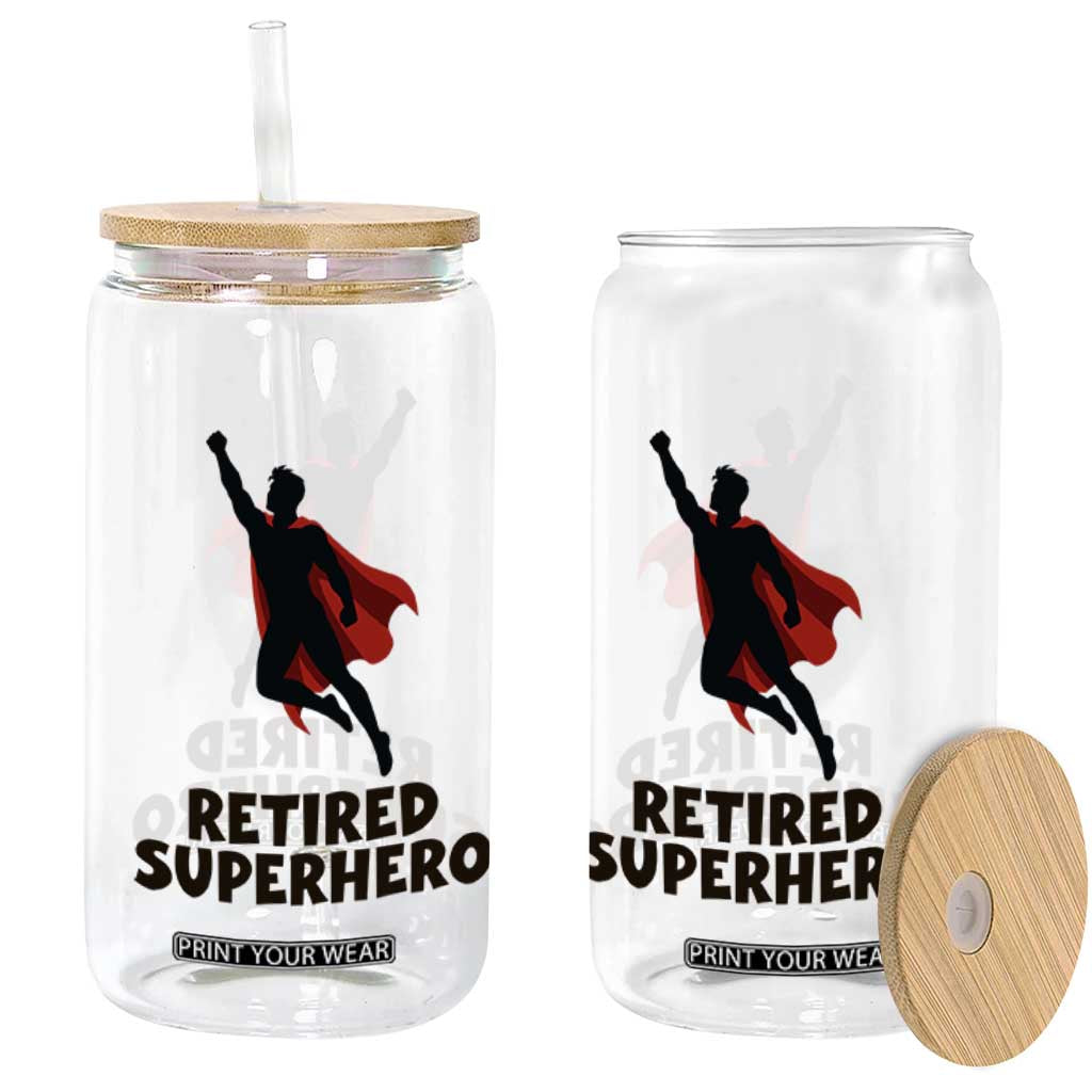 Retired Superhero Retirement Gift Glass Can Flying Red Cape Silhouette Graphic TS12 Print Your Wear
