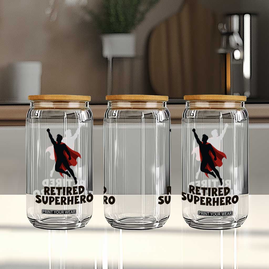 Retired Superhero Retirement Gift Glass Can Flying Red Cape Silhouette Graphic TS12 Print Your Wear