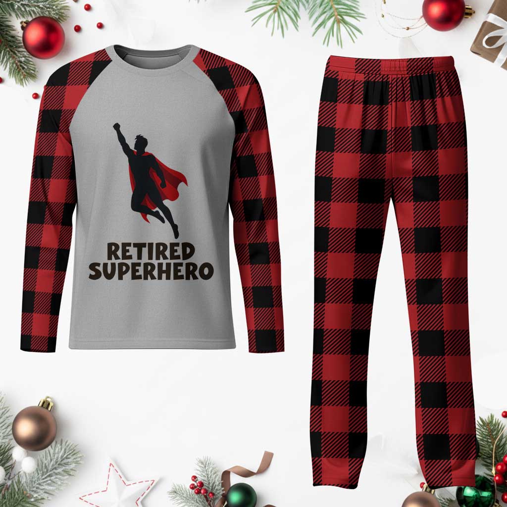 Retired Superhero Retirement Gift Plaid Pajama Set Flying Red Cape Silhouette Graphic TS12 Buffalo Plaid Print Your Wear