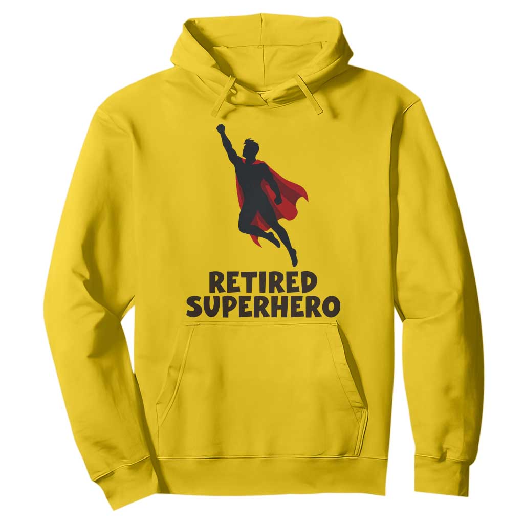 Retired Superhero Retirement Gift Hoodie Flying Red Cape Silhouette Graphic