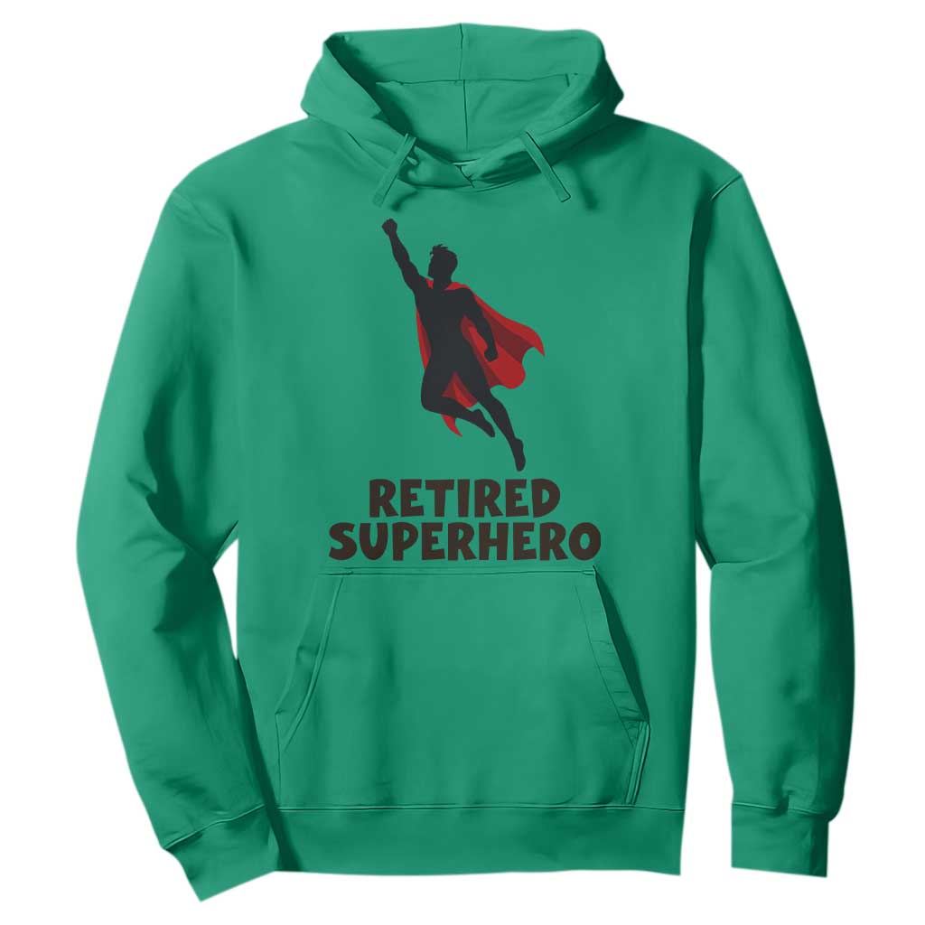 Retired Superhero Retirement Gift Hoodie Flying Red Cape Silhouette Graphic