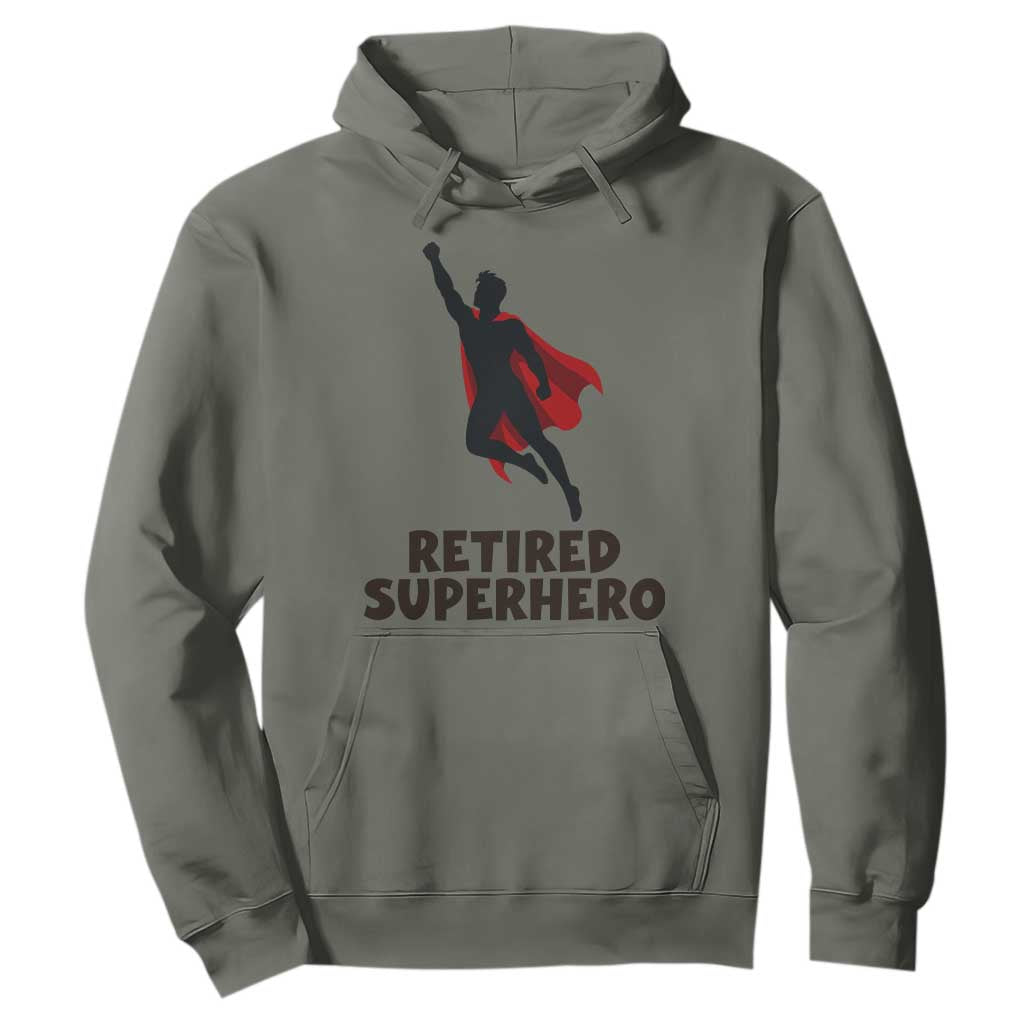 Retired Superhero Retirement Gift Hoodie Flying Red Cape Silhouette Graphic