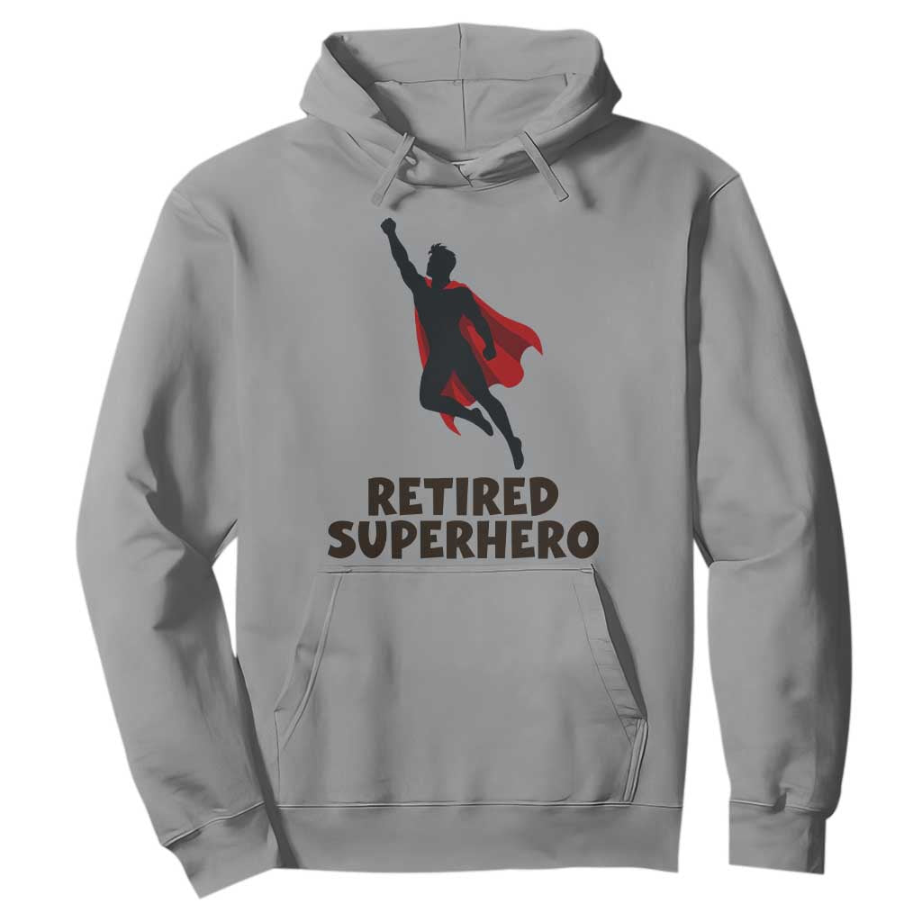 Retired Superhero Retirement Gift Hoodie Flying Red Cape Silhouette Graphic