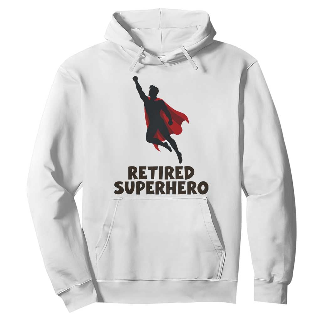 Retired Superhero Retirement Gift Hoodie Flying Red Cape Silhouette Graphic