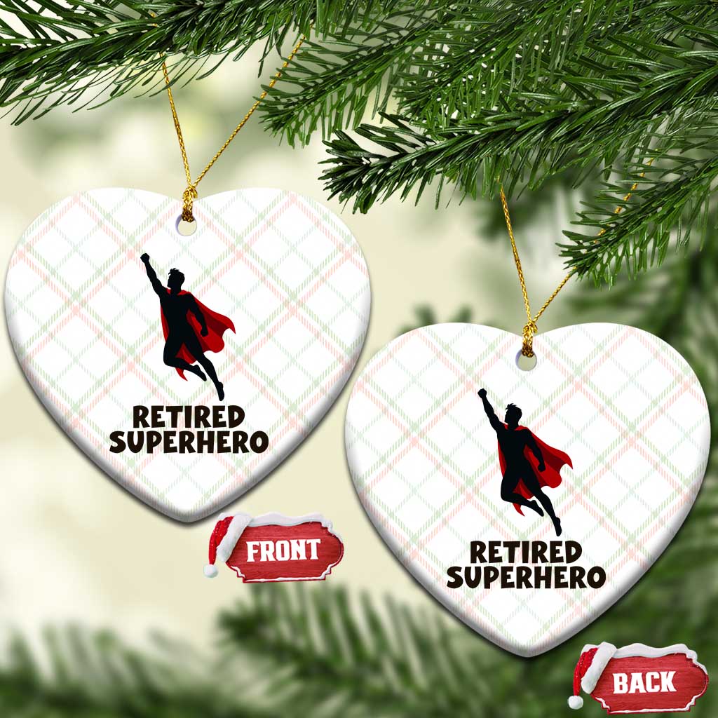 Retired Superhero Retirement Gift Ceramic Ornament Flying Red Cape Silhouette Graphic