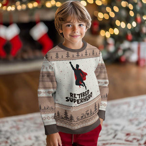 Retired Superhero Retirement Gift Ugly Christmas Sweater Flying Red Cape Silhouette Graphic
