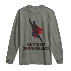 Retired Superhero Retirement Gift Long Sleeve Shirt Flying Red Cape Silhouette Graphic