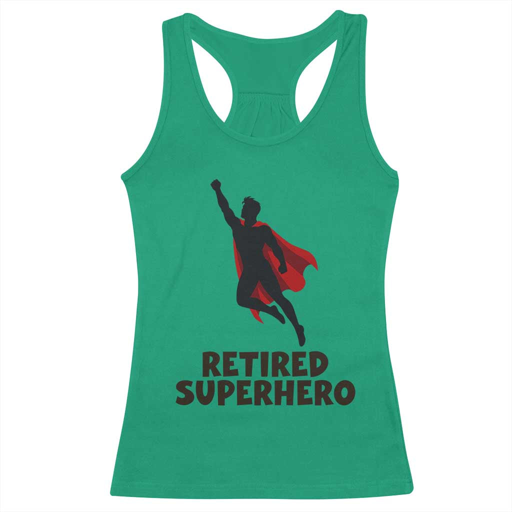 Retired Superhero Retirement Gift Racerback Tank Top Flying Red Cape Silhouette Graphic