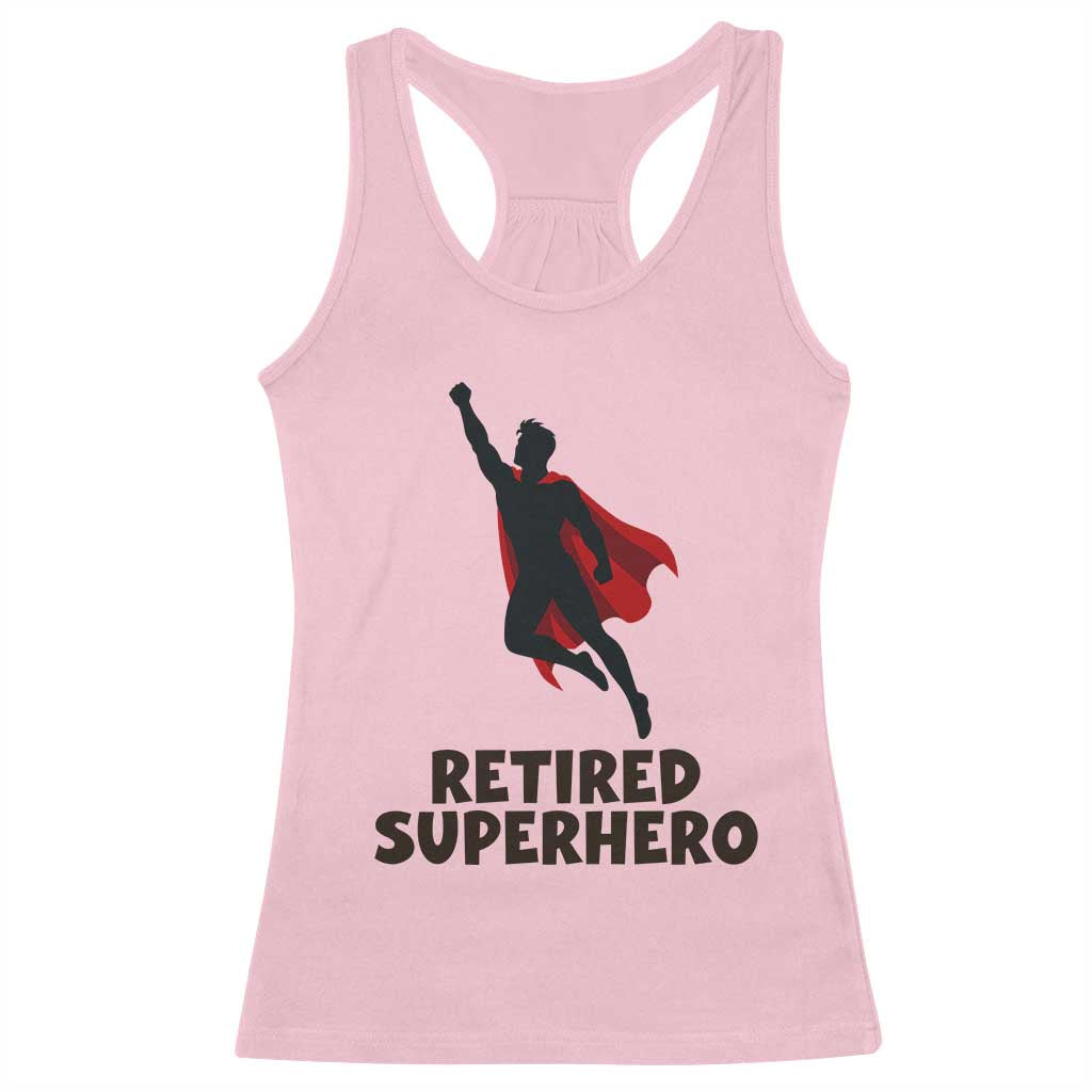 Retired Superhero Retirement Gift Racerback Tank Top Flying Red Cape Silhouette Graphic