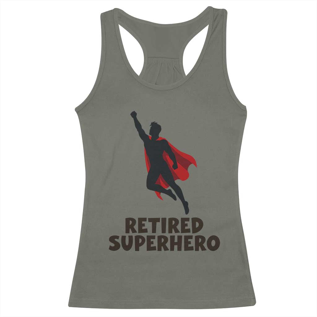 Retired Superhero Retirement Gift Racerback Tank Top Flying Red Cape Silhouette Graphic