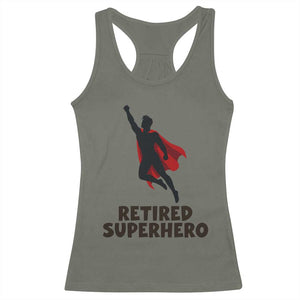 Retired Superhero Retirement Gift Racerback Tank Top Flying Red Cape Silhouette Graphic