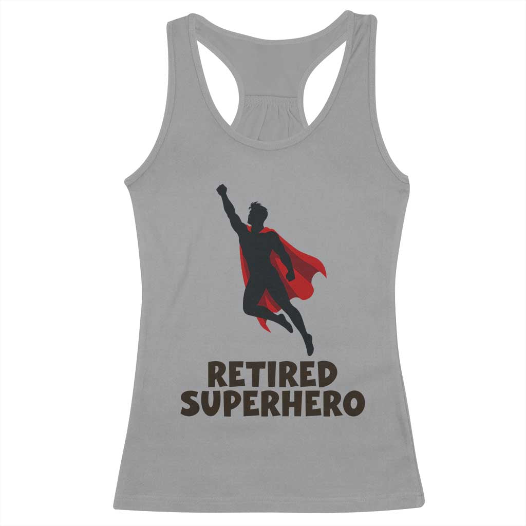 Retired Superhero Retirement Gift Racerback Tank Top Flying Red Cape Silhouette Graphic