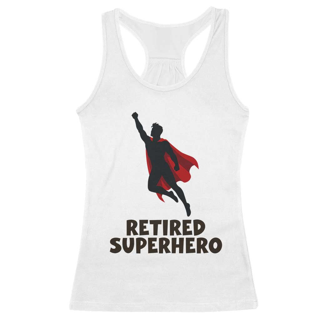 Retired Superhero Retirement Gift Racerback Tank Top Flying Red Cape Silhouette Graphic