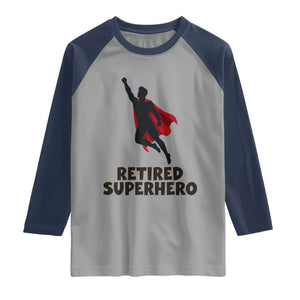 Retired Superhero Retirement Gift Raglan Shirt Flying Red Cape Silhouette Graphic