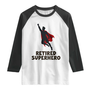 Retired Superhero Retirement Gift Raglan Shirt Flying Red Cape Silhouette Graphic