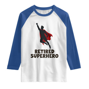 Retired Superhero Retirement Gift Raglan Shirt Flying Red Cape Silhouette Graphic