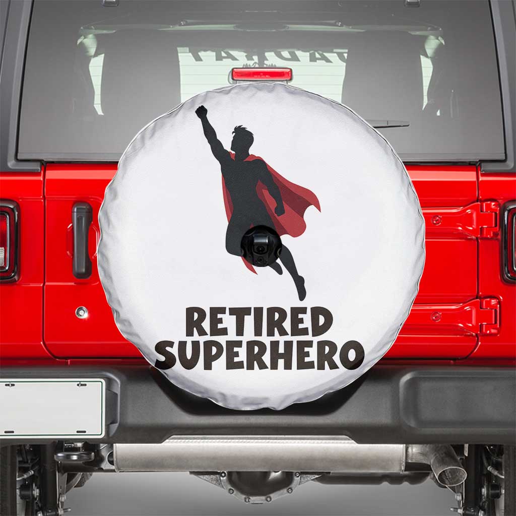 Retired Superhero Retirement Gift Spare Tire Cover Flying Red Cape Silhouette Graphic TS12 White Print Your Wear
