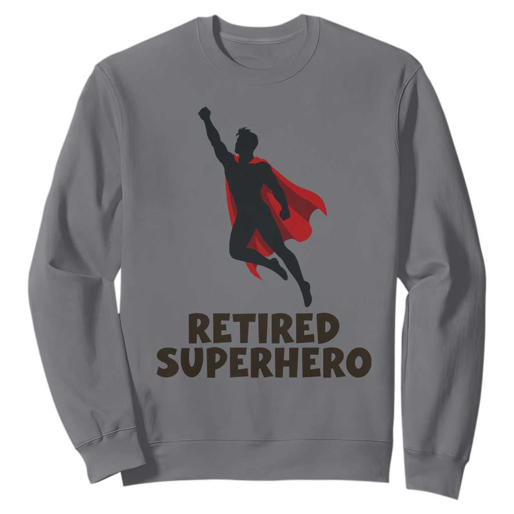 Retired Superhero Retirement Gift Sweatshirt Flying Red Cape Silhouette Graphic