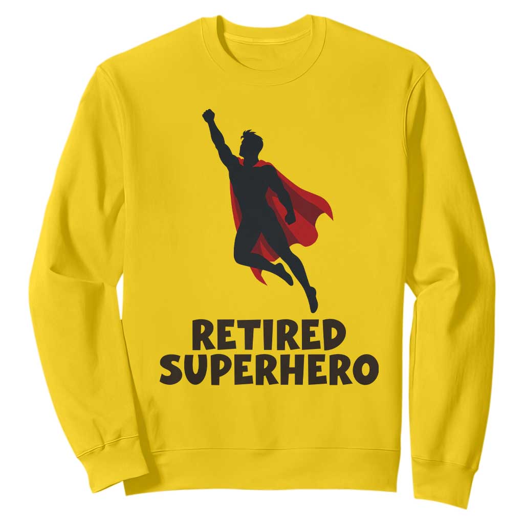 Retired Superhero Retirement Gift Sweatshirt Flying Red Cape Silhouette Graphic