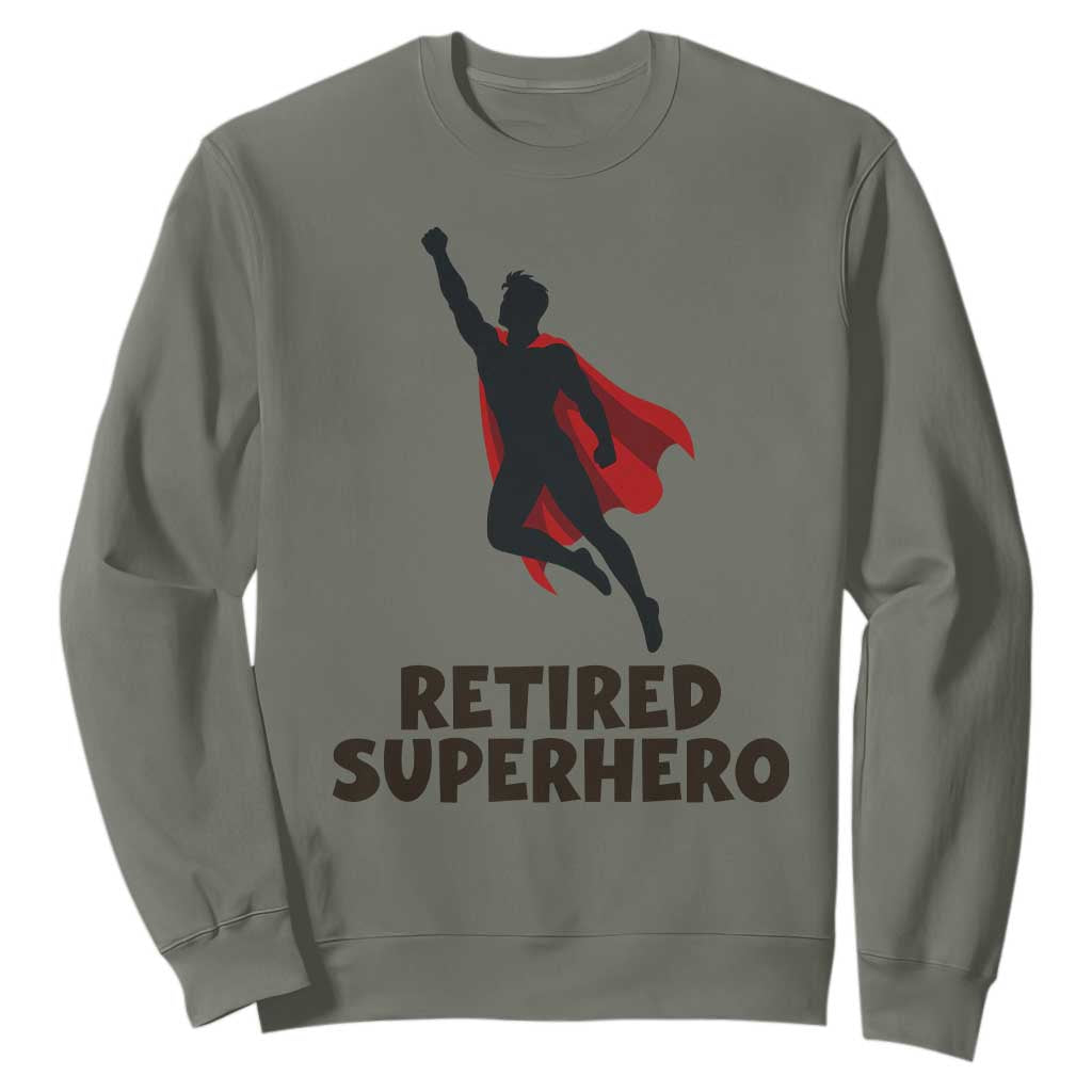 Retired Superhero Retirement Gift Sweatshirt Flying Red Cape Silhouette Graphic