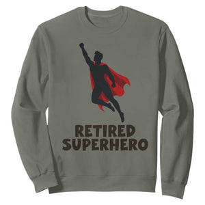 Retired Superhero Retirement Gift Sweatshirt Flying Red Cape Silhouette Graphic