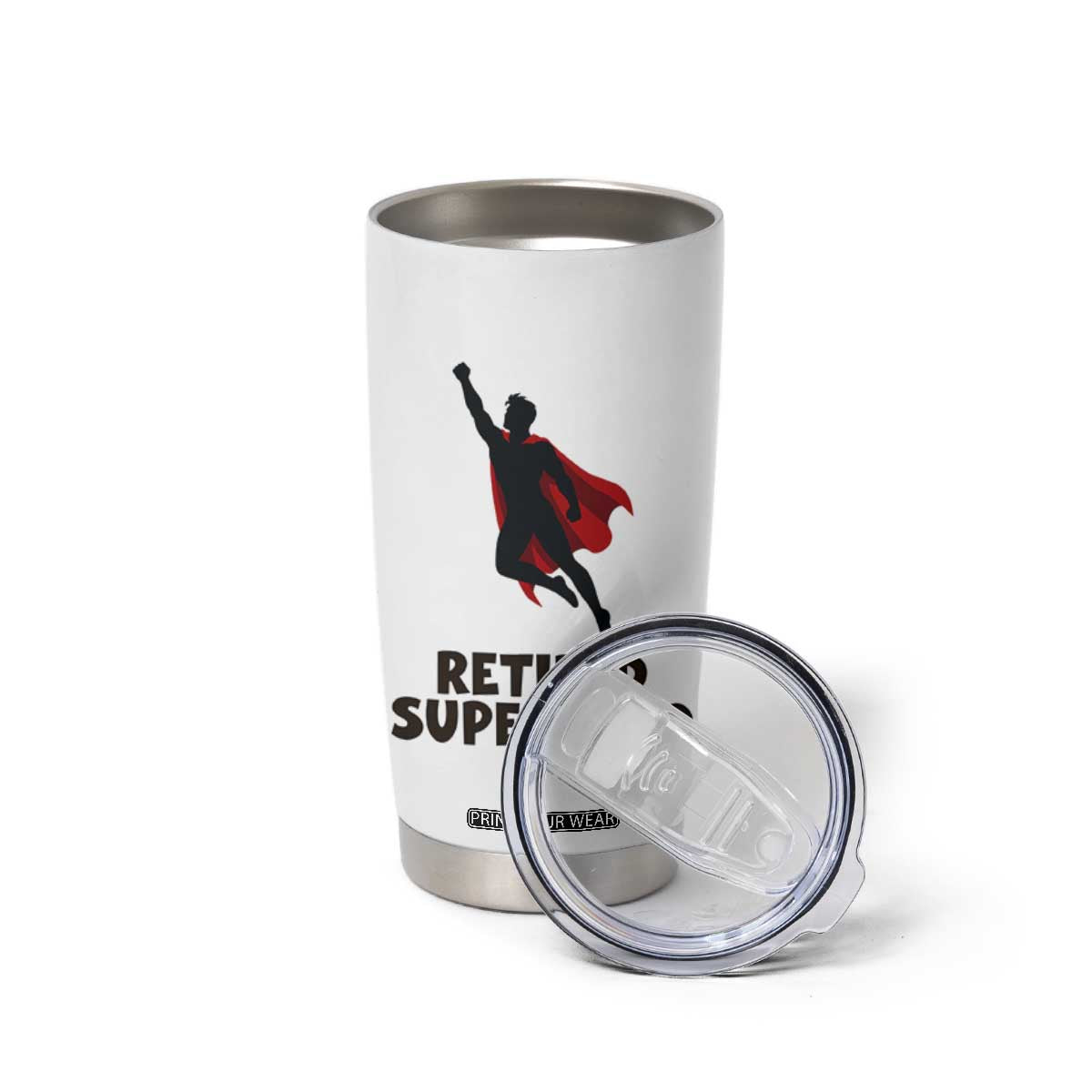 Retired Superhero Retirement Gift Tumbler Cup Flying Red Cape Silhouette Graphic TS12 Print Your Wear