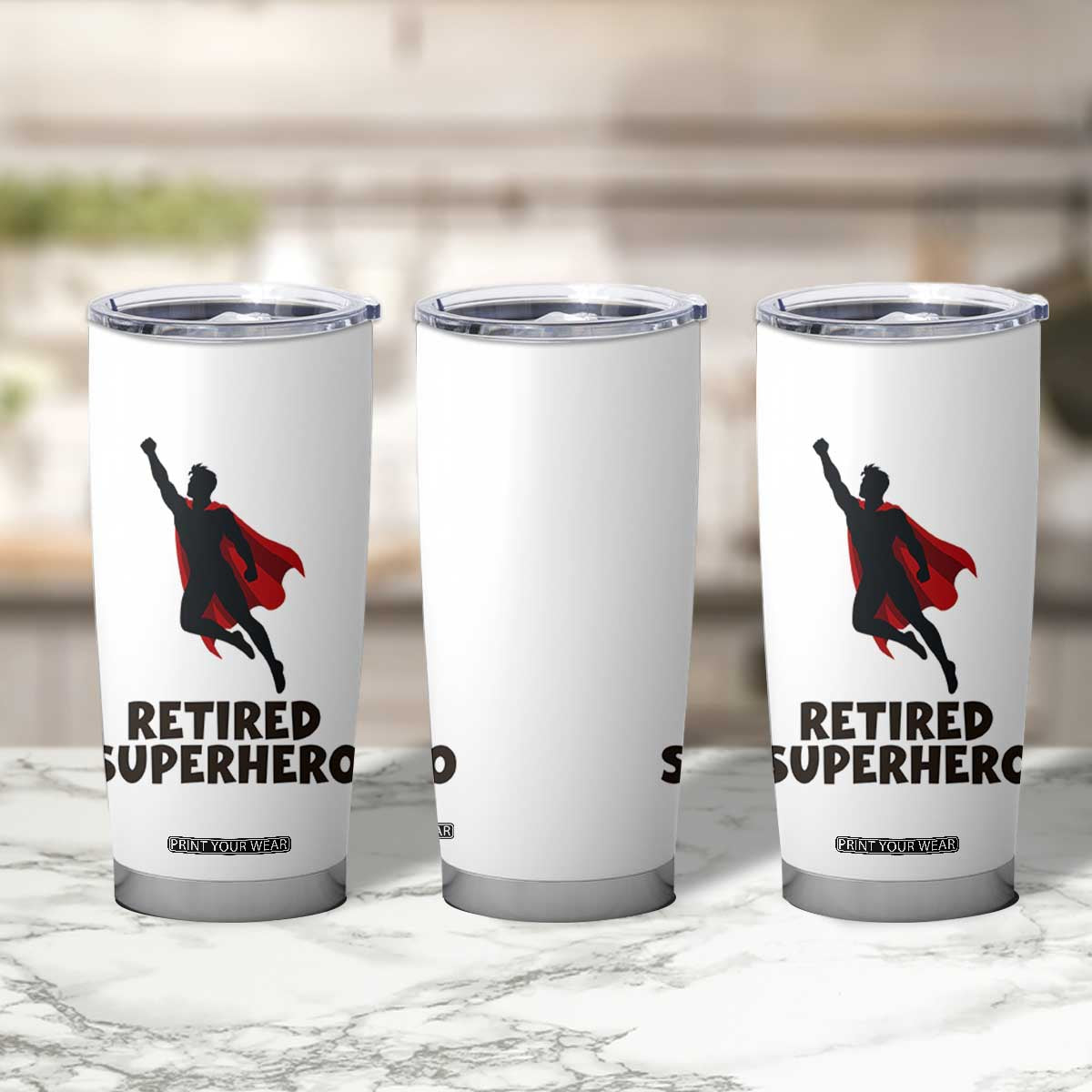 Retired Superhero Retirement Gift Tumbler Cup Flying Red Cape Silhouette Graphic TS12 Print Your Wear