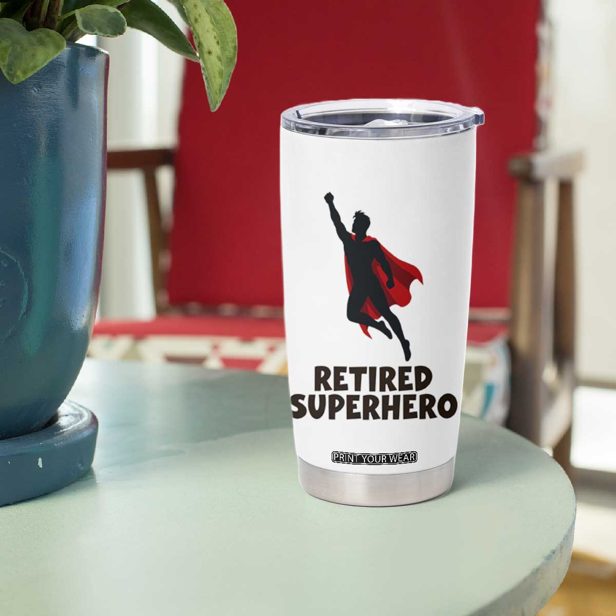 Retired Superhero Retirement Gift Tumbler Cup Flying Red Cape Silhouette Graphic TS12 Print Your Wear
