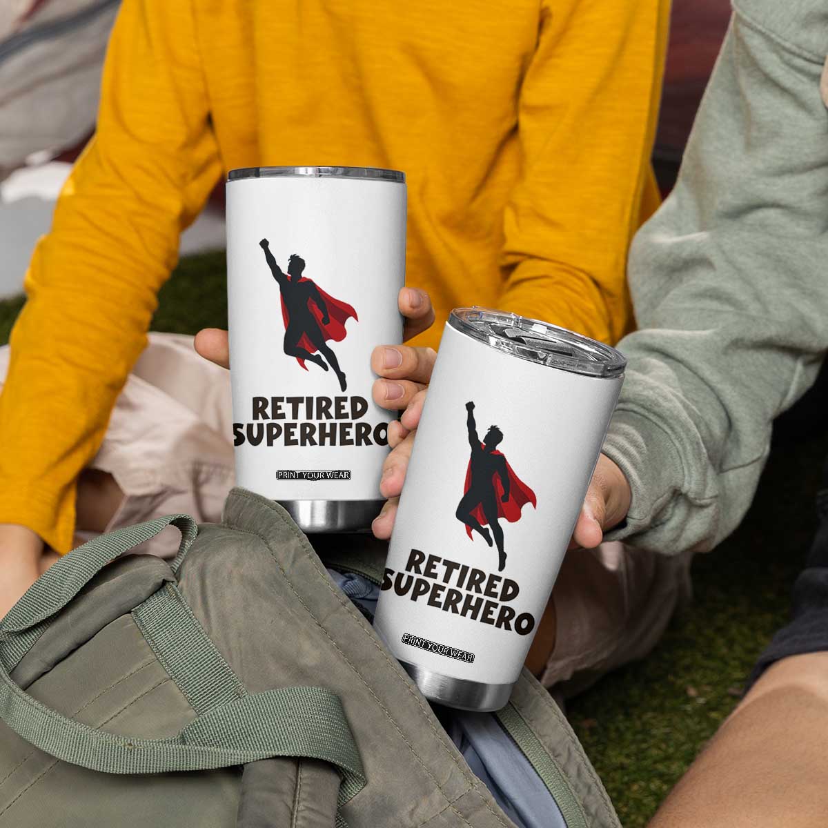 Retired Superhero Retirement Gift Tumbler Cup Flying Red Cape Silhouette Graphic TS12 Print Your Wear