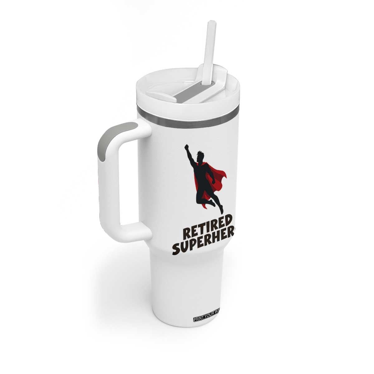 Retired Superhero Retirement Gift Tumbler With Handle Flying Red Cape Silhouette Graphic TS12 Print Your Wear