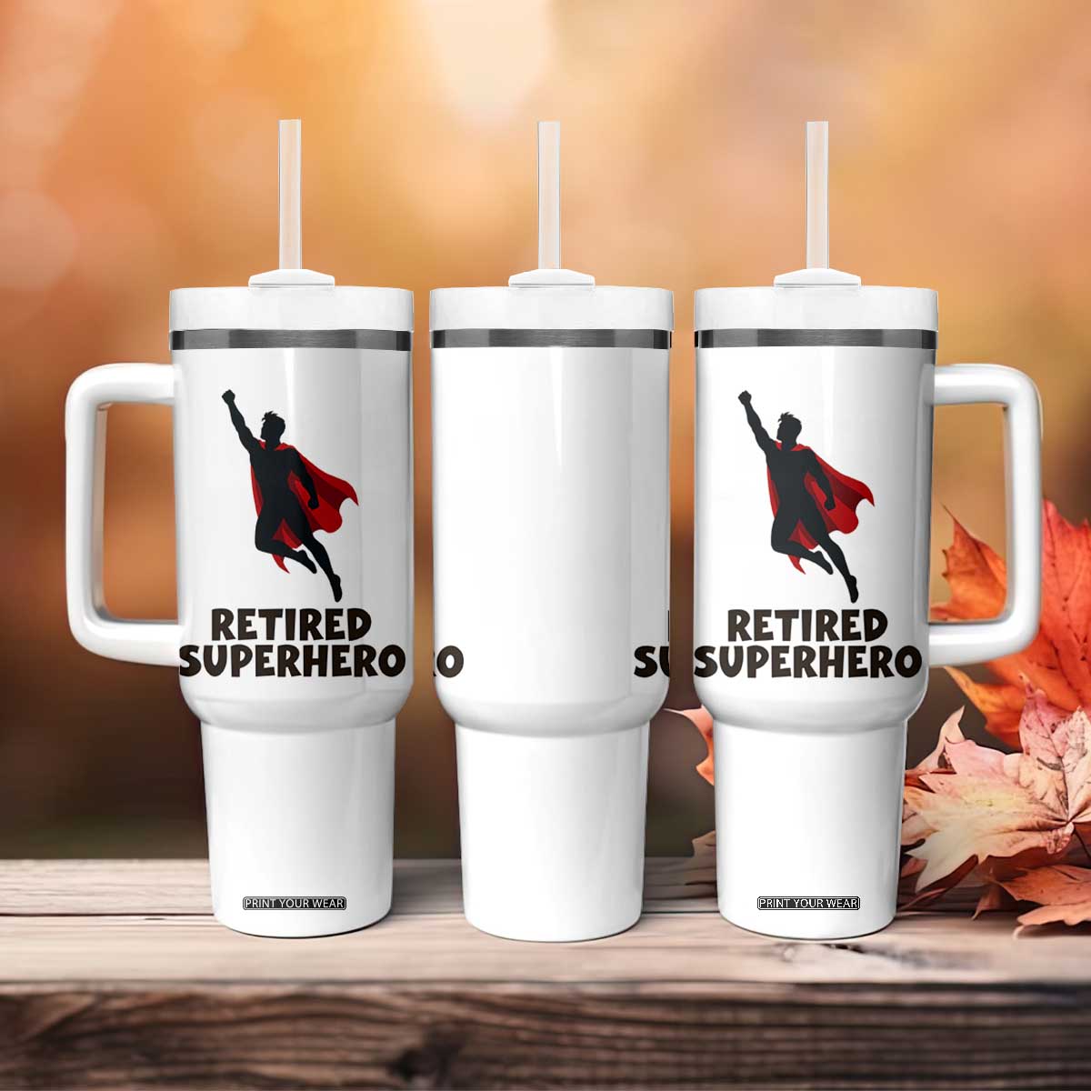 Retired Superhero Retirement Gift Tumbler With Handle Flying Red Cape Silhouette Graphic TS12 Print Your Wear