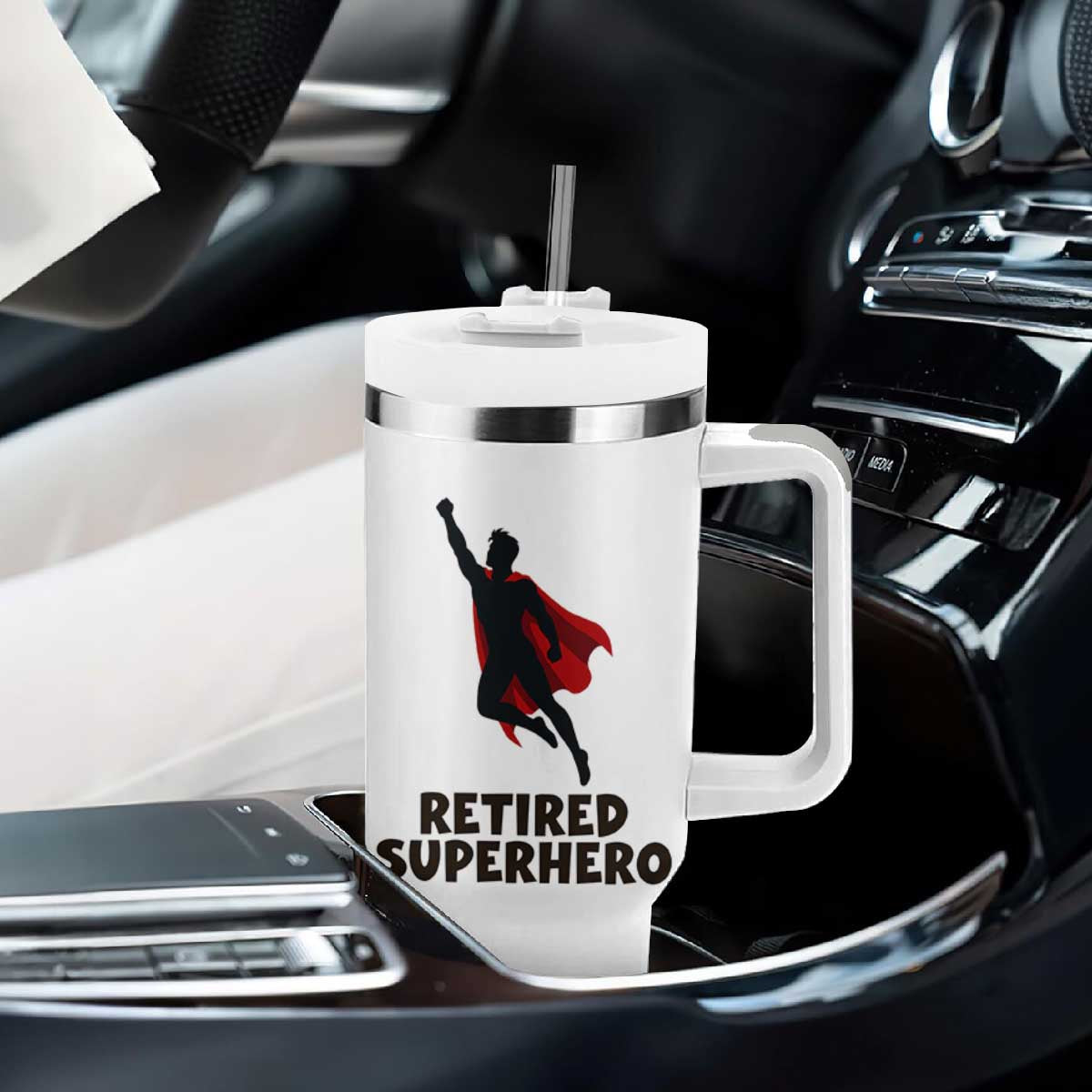 Retired Superhero Retirement Gift Tumbler With Handle Flying Red Cape Silhouette Graphic TS12 Print Your Wear