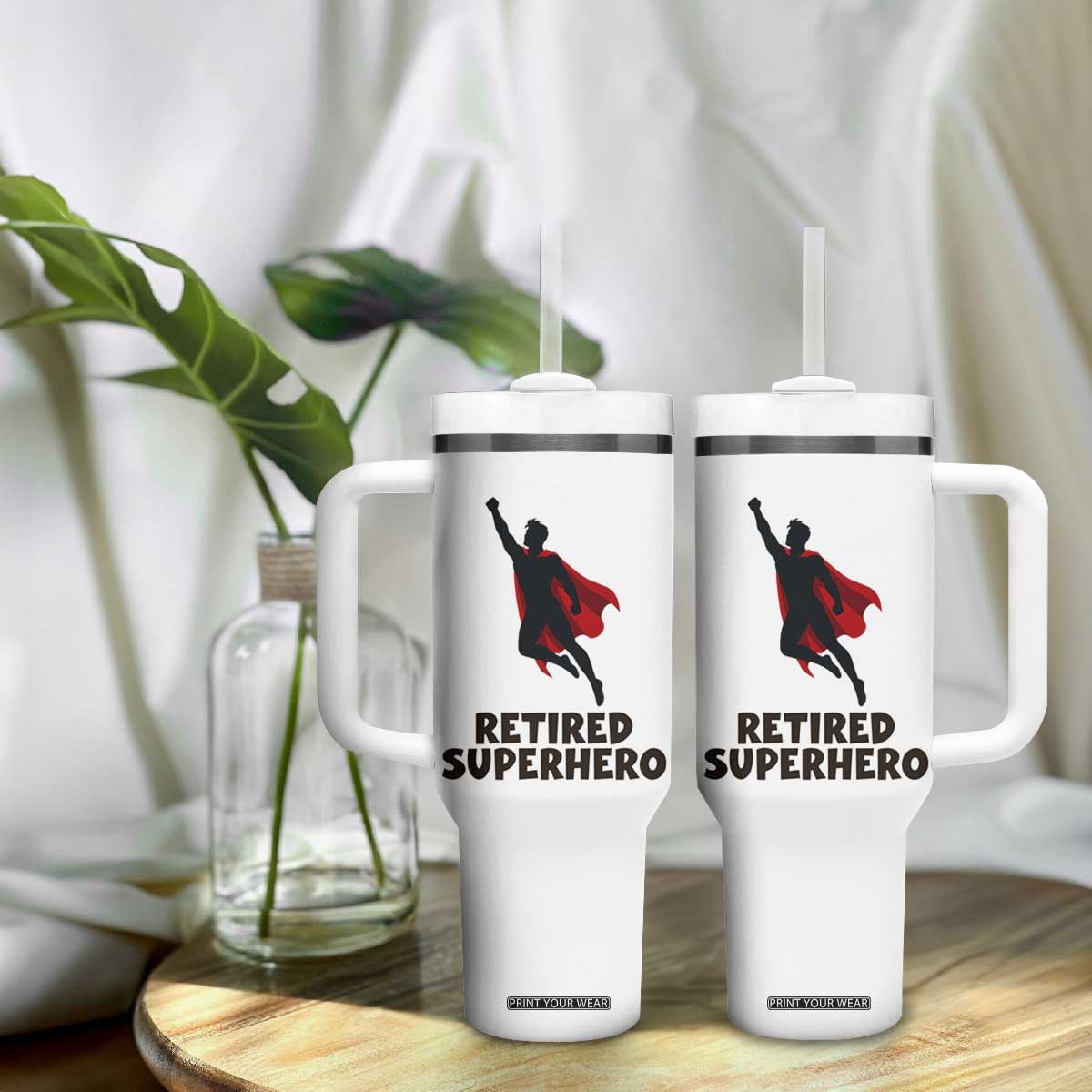 Retired Superhero Retirement Gift Tumbler With Handle Flying Red Cape Silhouette Graphic TS12 Print Your Wear