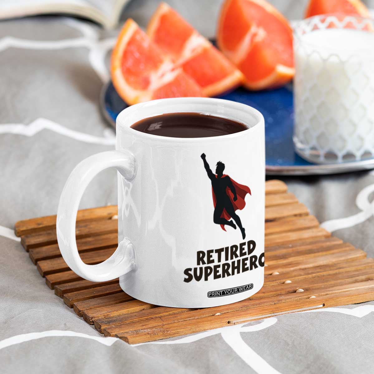 Retired Superhero Retirement Gift Coffee Mug Flying Red Cape Silhouette Graphic TS12 Print Your Wear