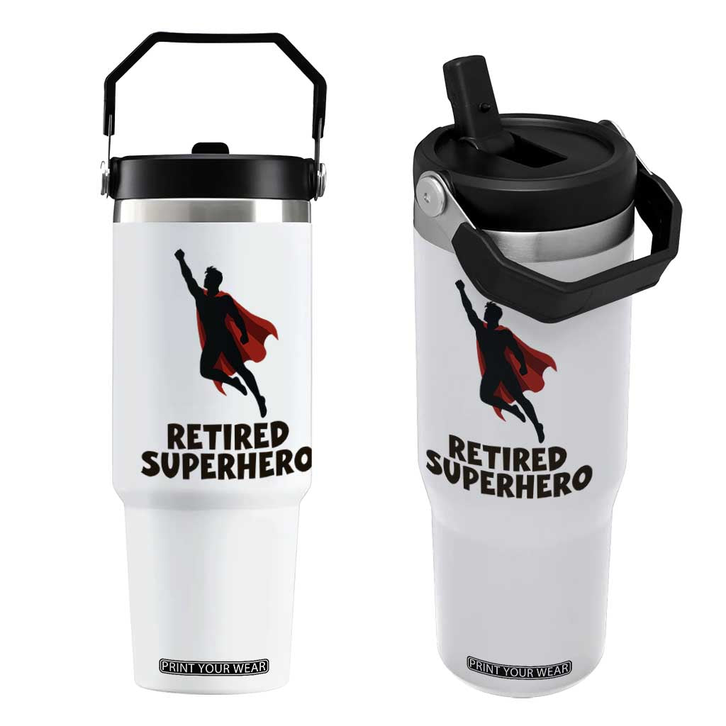 Retired Superhero Retirement Gift Flip Straw Tumbler Flying Red Cape Silhouette Graphic TS12 One Size: 30 oz White Print Your Wear