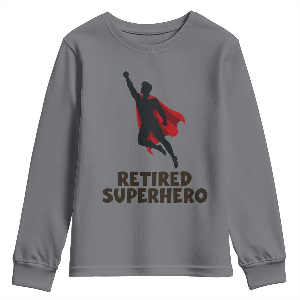 Retired Superhero Retirement Gift Youth Sweatshirt Flying Red Cape Silhouette Graphic