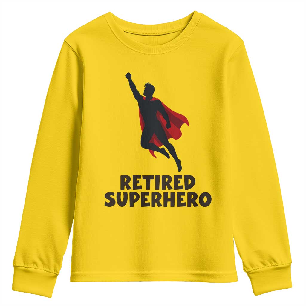 Retired Superhero Retirement Gift Youth Sweatshirt Flying Red Cape Silhouette Graphic
