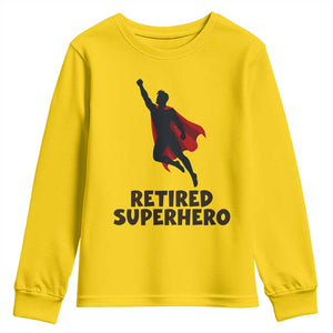 Retired Superhero Retirement Gift Youth Sweatshirt Flying Red Cape Silhouette Graphic